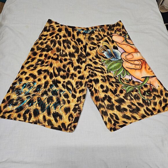 Christian Audigier Graphical Animal Print Beaded Men's Shorts Size 36 - Picture 5 of 13
